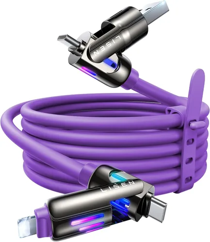 Miniatura 14 de Cable USB C de LISEN de 3 pies para cargador Samsung tipo C, cable de carga 4 en 1 con luz, cable de carga múltiple para iPhone 16 15 14 Pro Rosa