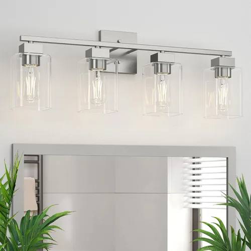 Miniatura 15 de Lámpara de tocador de baño de níquel cepillado, diseño cuadrado de 3 luces, certificación UL y luces cuadradas para baño sobre el espejo