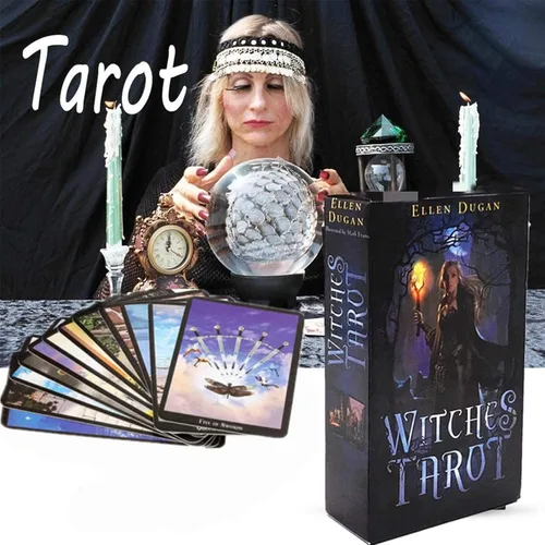 Miniatura 5 de Fankexi Juego de cartas de tarots con guía, 78 cartas de tarot de brujas, juego de adivinación del destino, duradero para principiantes y lectores