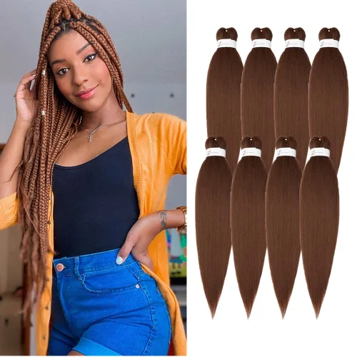 Miniatura 56 de Cabello trenzado preestirado negro natural, cabello largo trenzado de 32 pulgadas, 8 paquetes de extensiones de cabello trenzado profesional