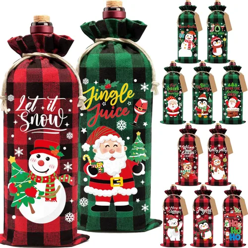 Miniatura 10 de Aoonby 12 piezas de bolsas de vino de arpillera, bolsas de regalo de vino de Navidad para botellas, regalos, bolsa de botella de Navidad con cordón
