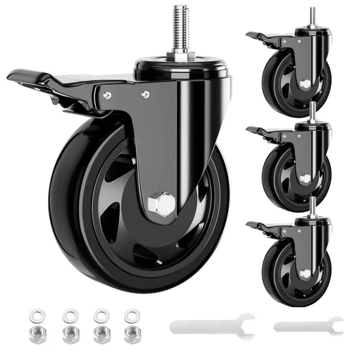 Ruedas de Vástago de 3 Pulgadas, Juego de 4 Ruedas de Vástago Roscadas de Alta Resistencia, Ruedas Giratorias con Vástago UNC 3/8"-16 x 1, Rodillos