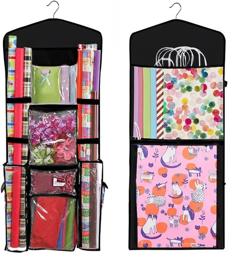 Miniatura 11 de Almacenamiento de papel de regalo para colgar sobre la puerta, organizador de papel de regalo, bolsas de regalo, lazos de cinta y accesorios de 40 x