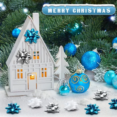 Miniatura 3 de Sanwuta 140 Piezas de Mini Lazos de Navidad para Envolver, Lazos de Regalo Autoadhesivos Metálicos Mate para Envolver Regalos de Navidad