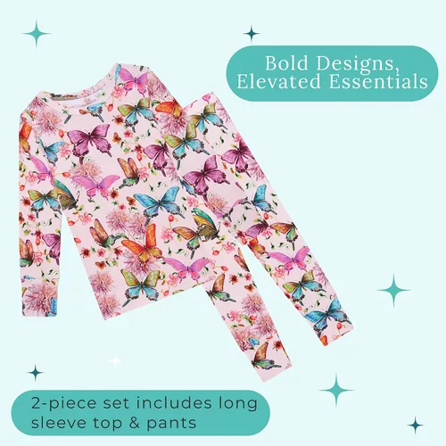 Miniatura 68 de Posh Peanut Pijamas para niñas, suaves, de viscosa de bambú para niños, pijamas a juego de manga larga para niñas