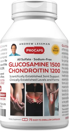 ANDREW LESSMAN Glucosamina 1500 condroitina 1200-75 cápsulas - Todo sulfato, forma libre de sodio, ingredientes y niveles establecidos por la