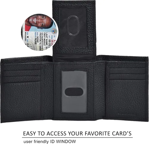 Miniatura 5 de Cartera de cuero para hombre, bloqueo RFID cartera de viaje inteligente con bolsillo frontal, delgada, color negro.