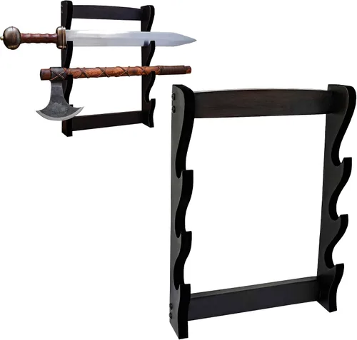 Miniatura 13 de Lord of Battles Soporte medieval de madera maciza para espada, soporte para espada, exhibición de espada de gladiador, soporte para espada katana