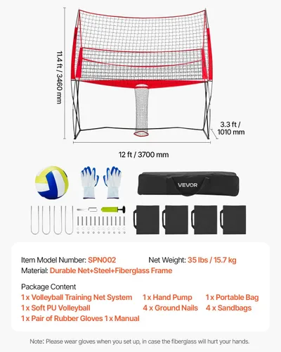Miniatura 7 de VEVORAdjustable Height Badminton Net Set for Backyard Beach Lawn, Outdoor Portable Volleyball Net with Carrying Bag, 4 Square Quick Assemble Game