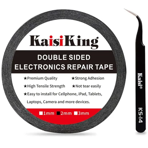 Miniatura 8 de Kaisiking Cinta adhesiva de 1 mm x 50 m para reparación de pantallas LCD de teléfonos, cinta adhesiva con 1 pinza para teléfonos móviles, iPad