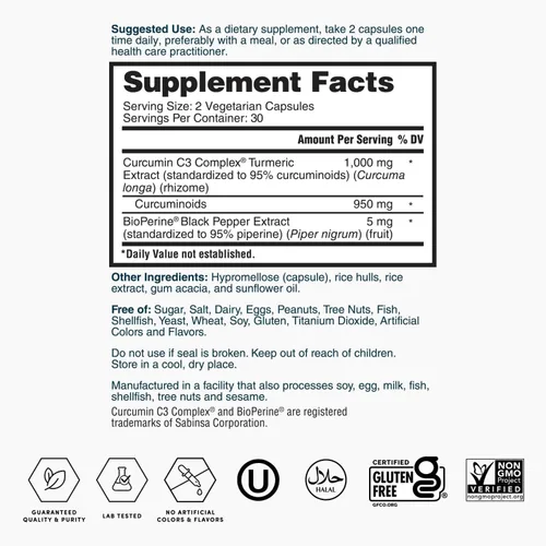 Miniatura 5 de Nature's Lab Extracto de cúrcuma con curcumina C3 y BioPerine 1000mg - Promueve la salud cardiovascular, la digestión y el sistema inmunológico - 60