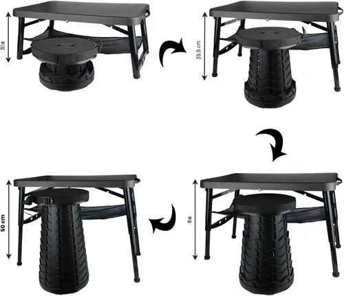 Miniatura 3 de Mesa y Silla Plegable, Pequeña, Negra, Mesa Portátil de 4 Pies para Exteriores, Altura Ajustable, para Acampar, Picnic, Mesa para RV, Capacidad