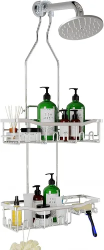 Miniatura 10 de Organizador de ducha mejorado de longitud extendida con ganchos, soporte para champú y jabón resistente a la oxidación, organizador de baño grande