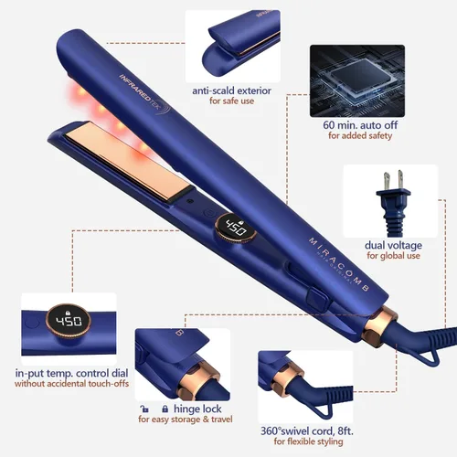 Miniatura 6 de Plancha plana de titanio MIRACOMB Plancha alisadora profesional con luz infrarroja para estilos rectos y suaves, herramienta de peinado 2 en 1