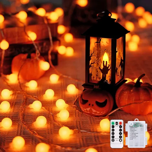 Miniatura 24 de JMEXSUSS 100 luces LED de Navidad a pilas para interiores y exteriores, impermeables, 33 pies, luces de globo en cadena con pilas con control Varios