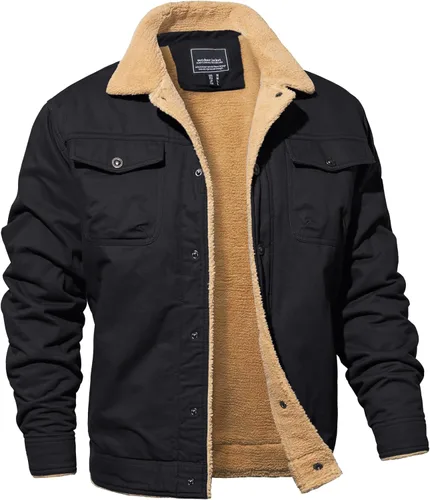 Miniatura 10 de MAGNIVIT Chaqueta cargo de algodón para hombre, chaqueta de trabajo con forro polar Sherpa de invierno con 5 bolsillos