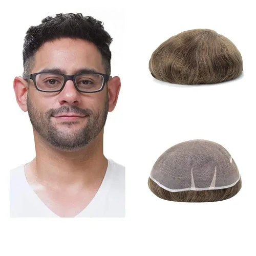 Miniatura 21 de Lordhair Sistema de cabello para hombres, cabello humano real, encaje francés, sistema de cabello para hombre, tamaño 8x10 pulgadas, tupé #1
