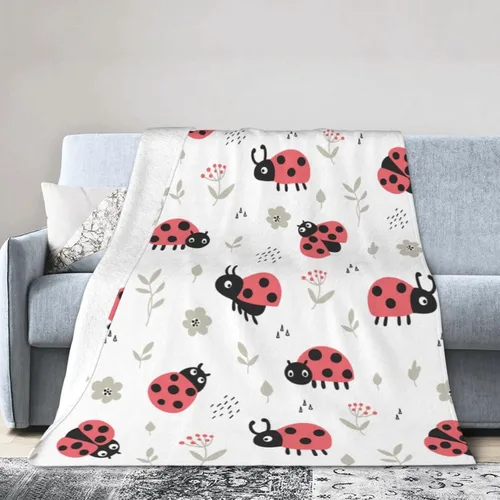 Manta de mariquita linda de mariquita súper suave y cálida para sofá, dormitorio, sofá, oficina, automóvil, para todas las estaciones, acogedora