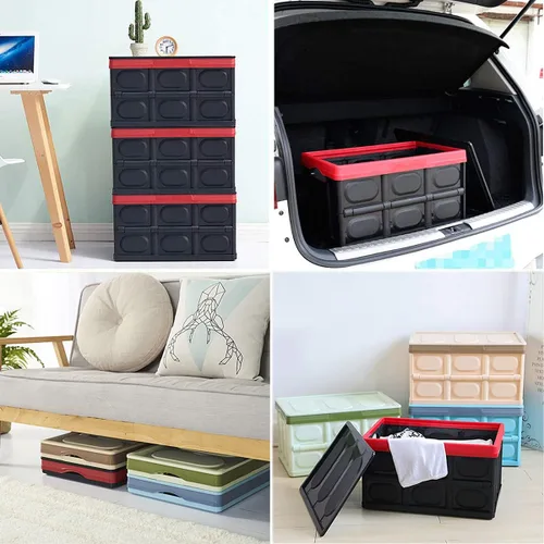 Miniatura 7 de GUOZI Contenedor de almacenamiento plegable de 30 litros con tapa, caja de almacenamiento plegable de plástico duradero, contenedor organizador