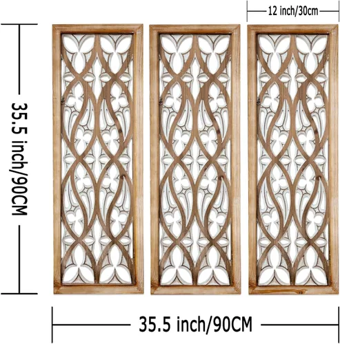 Miniatura 2 de XIAOAIKA Arte de pared de madera bohemia tallada a mano, paneles decorativos de pared grandes, escultura de madera envejecida antigua, elegante