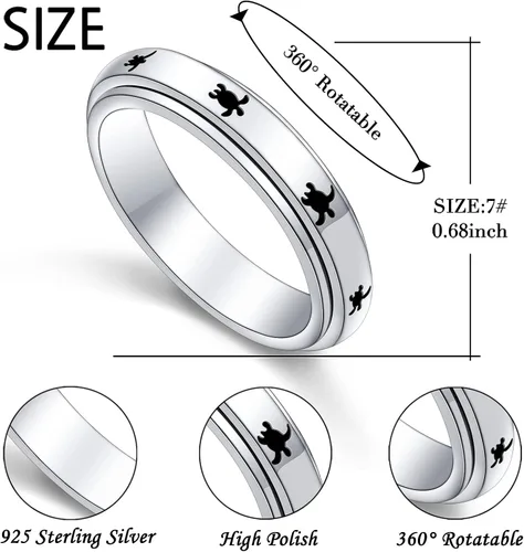 Miniatura 6 de Anillo giratorio de plata de ley S925 para aliviar la ansiedad y la preocupación, anillo inspirador para aliviar el aburrimiento y el autismo