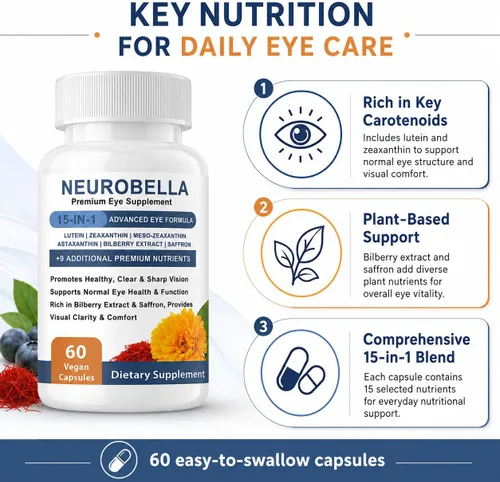 Miniatura 2 de Neurobella Fórmula Avanzada 15 en 1 para Ojos Apoyo Nutricional, 60 Cápsulas Contiene carotenoides (luteína, zeaxantina, etc. ), extracto