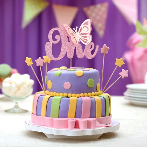 Miniatura 4 de Gyufise 1 decoración de pastel de mariposa, decoración de baby shower con purpurina rosa y selección de pastel de primer cumpleaños Rosa-1