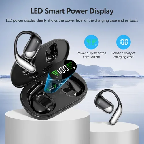 Miniatura 3 de Open Ear Clip Wireless Earbuds Bone Conduction Headphones, Bluetooth Built-in Mic, Waterproof, LED Display Charging Case,Ear Hooks Ear Buds