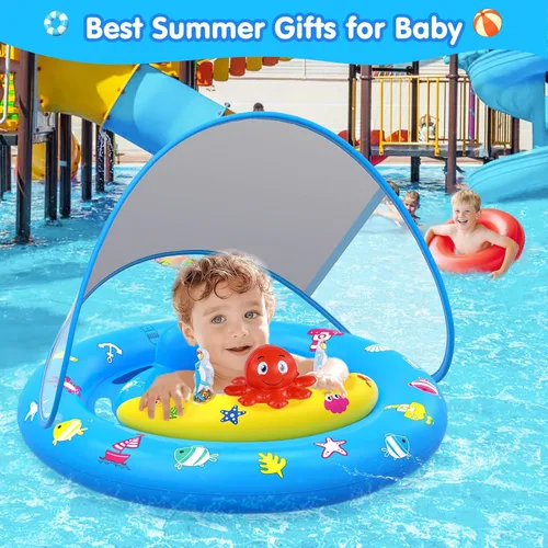 Miniatura 5 de Flotador de piscina para bebé con toldo, flotador de natación inflable para bebés con protección solar UPF50+, flotador de piscina para bebés