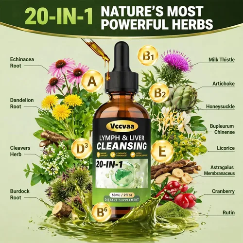 Miniatura 3 de Lymph & Liver Cleanse Liquid Drops, 20-in-1 Lymphatic Drainage Drops, Natural Herbal Complex with Milk Thistle, Echinacea, Fucoxanthin - Gentle