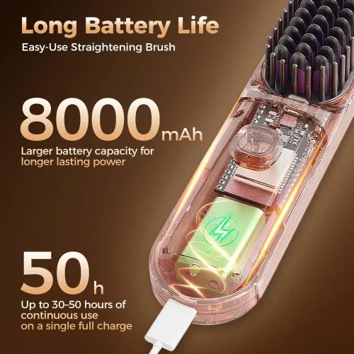 Miniatura 3 de Go Brush 2026 actualizado negativo, cepillo alisador de cabello inalámbrico, cepillo alisador portátil para viajes, alisador de pelo de viaje