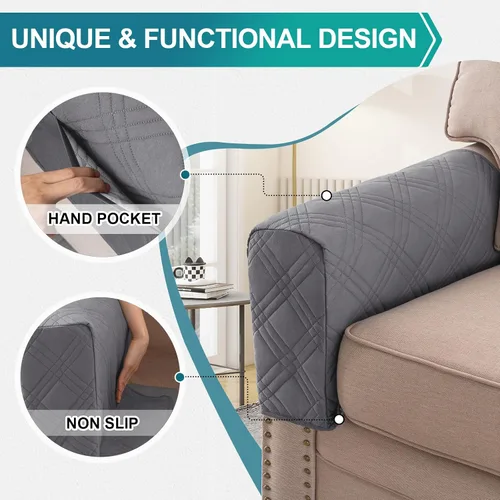 Miniatura 4 de Turquoize Fundas impermeables para reposabrazos de sillas y sofás, 2 unidades, protectores de brazo para sofá con bolsillo lateral, protector