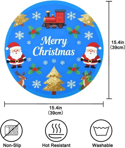 Miniatura 4 de Merry Christmas Dark Blue Round placemats for Dinner Table placemats Plates 15x15 in individuales para comedor