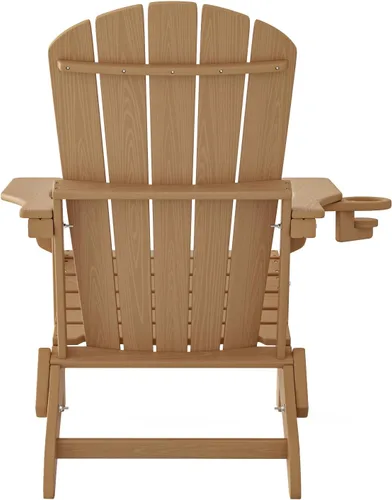 Miniatura 9 de Plawdlik Adirondack Juego de 2 sillas plegables, probadas por SGS, textura de madera con portavasos, polietileno de alta densidad resistente a todo
