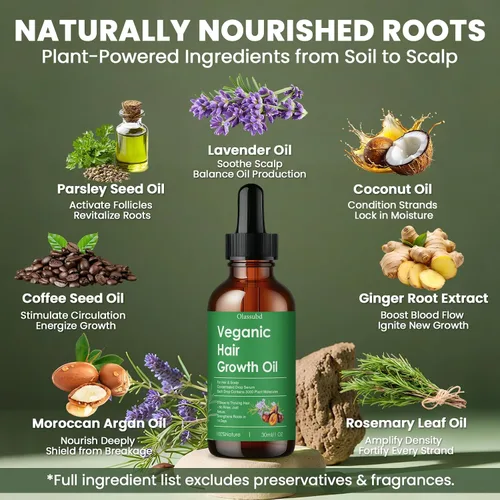 Miniatura 4 de Aceite para el crecimiento del cabello con aceite de ricino de romero, fórmula fortalecedora vegana para adelgazar el crecimiento del cabello