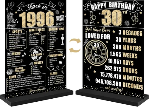 Miniatura 13 de Decoración de cumpleaños número 100 para hombres y mujeres, póster de mesa de madera de dos caras con soporte para fiestas, soporte para exhibición