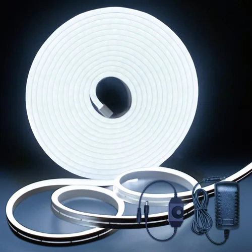 Miniatura 9 de Luces LED de neón en forma de cuerda, tira de luces de neón blancas cálidas de 16.4 pies/5m, tira LED impermeable flexible de 12V, luces de neón
