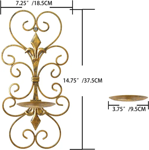 Miniatura 2 de Juego de 2 candelabros de pared de metal para colgar en la pared, candelabros para colgar en la pared, para decoración del hogar, dormitorio