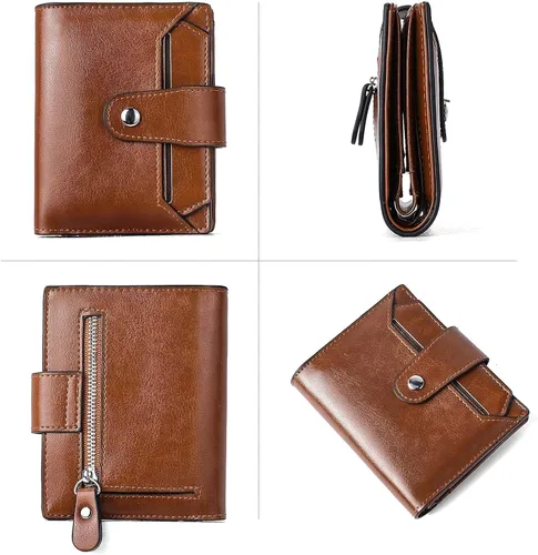 Miniatura 9 de BROMEN Maletín de cuero para mujer 15.6 pulgadas portátil bolso de hombro negro con marrón y mujeres cuero RFID blcoking cremallera cartera marrón