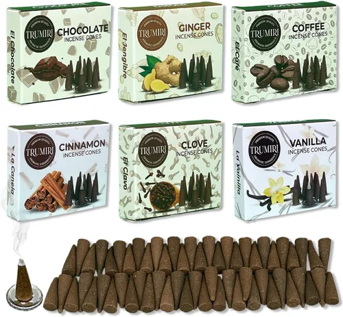 Miniatura 14 de Trumiri Conos de Incienso Frutales - Paquete de Variedad - Total 60 Conos de Incienso (6 Aromas x 10 Conos) - Fresa, Coco, Piña, Manzana, Mango