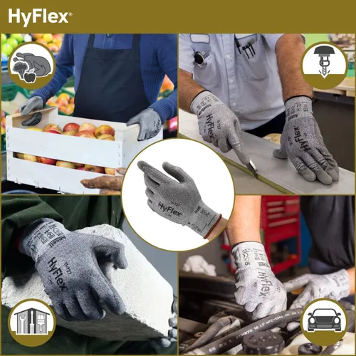 Miniatura 4 de Ansell HyFlex 11-727 Ultralight Cut-Resistant Industrial Gloves w/Reinforced Palm for Machinery, Auto, Warehousing Grey