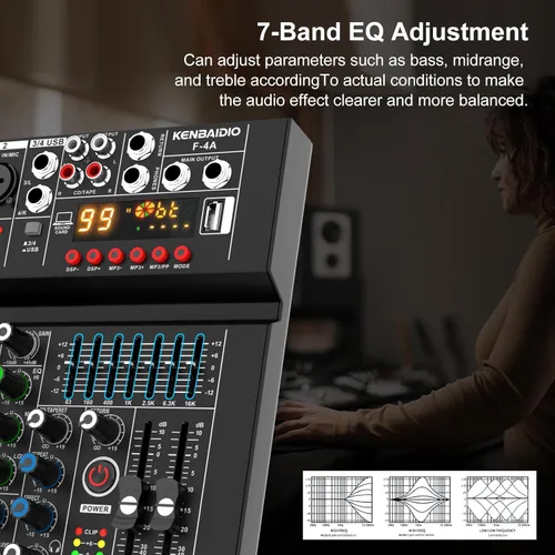 Miniatura 4 de Mezclador de Audio, Mezclador de DJ Profesional, Tablero de Sonido 99 Efectos DSP, Ecualizador de 7 Bandas, Mezclador Digital de 4 Canales, Entrada