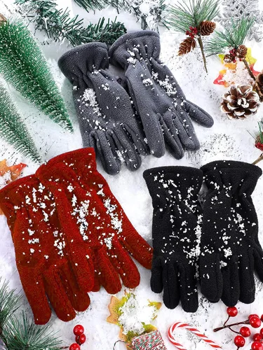 Miniatura 4 de SATINIOR 3 pares de guantes de invierno de forro polar para niños, guantes de dedos completos cálidos para niños y niñas, suministros de actividades