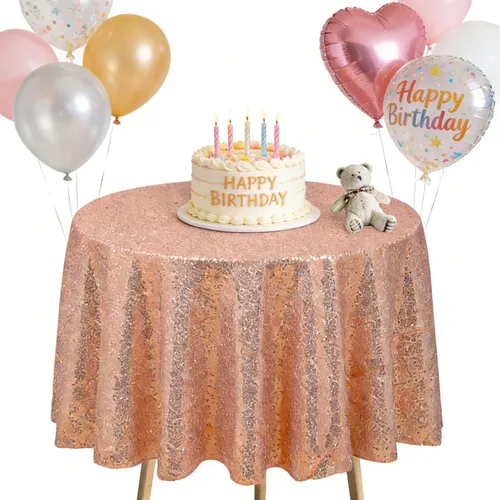 Miniatura 34 de DUOBAO Mantel Redondo Amarillo de 60 Pulgadas Mantel de Mesa con Lentejuelas Decoración de Cumpleaños Manteles con Lentejuelas Manteles de Mesa