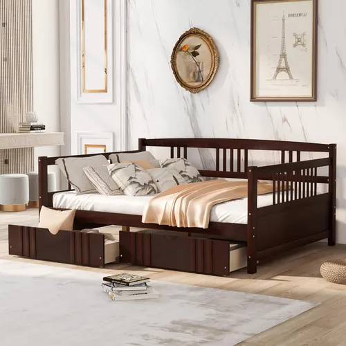 Miniatura 16 de Merax Sofá cama con cama nido, soporte de listones de madera, sofá cama moderno para sala de estar con rieles, tamaño completo, gris