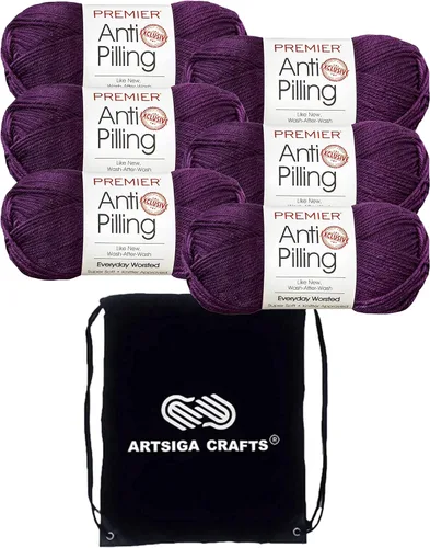 Miniatura 35 de Premier Yarns Everyday Anti-Pelusa Hilo Sólido Verde Pino DN100-8 (6-Madejas - Mismo Lote de Tinta) #4 Peso Estambre Acrílico para Tejer