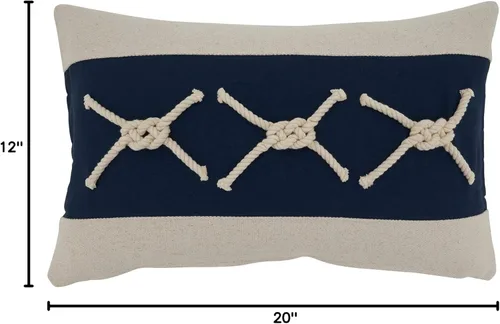 Miniatura 4 de SARO LIFESTYLE Naviguer Collection - Almohada de nudos de cuerda con relleno de poliéster, 12 x 20 pulgadas, color azul marino