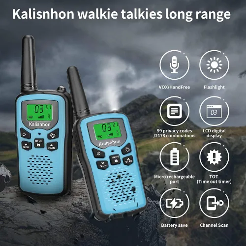 Miniatura 2 de Walkie Talkies para adultos, walkie talkies Kalisnhon con 22 canales FRS, walkie talkie de largo alcance con linterna VOX pantalla LCD radios
