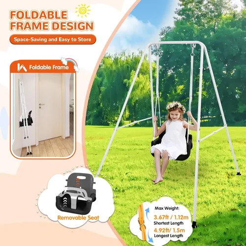 Miniatura 4 de Juego de columpios 3 en 1 para niños pequeños, columpio de bebé para interiores y exteriores, juego de columpios resistentes con soporte de metal