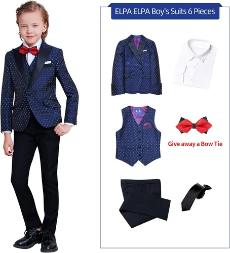 Miniatura 5 de ELPA ELPA Traje de esmoquin para niños, esmoquin floral ajustado para niños, esmoquin formal para graduación, Halloween, fiesta de Navidad